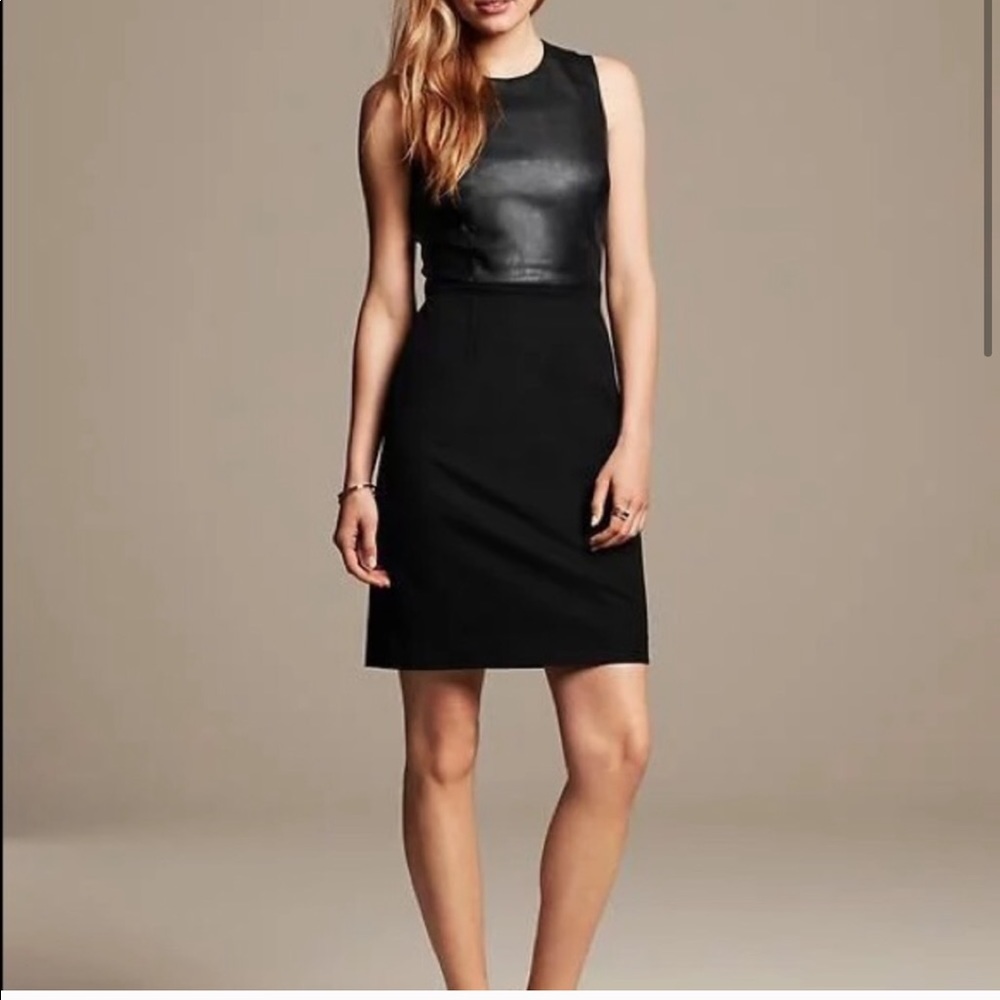 Banana Republic Black Sheath Dress W. Faux-Leather
